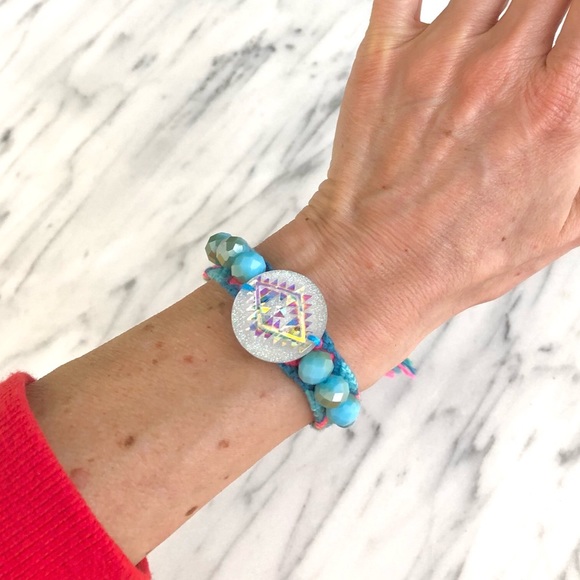 Southwestern Inspired Geometric Charm and Beaded Woven Bracelet - Picture 5 of 6